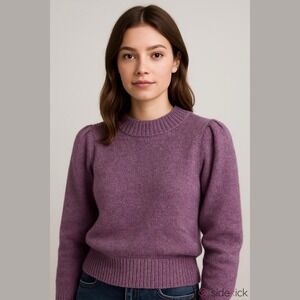 Faherty Women's Boone Merino‎ Wool & Alpaca Blend Sweater Purple Puff Sleeve XS